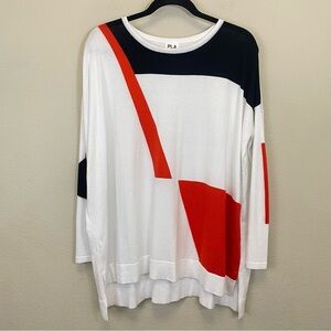 PLANET by Lauren G White Pima Cotton Graphic Crewneck Oversized Sweater One Size